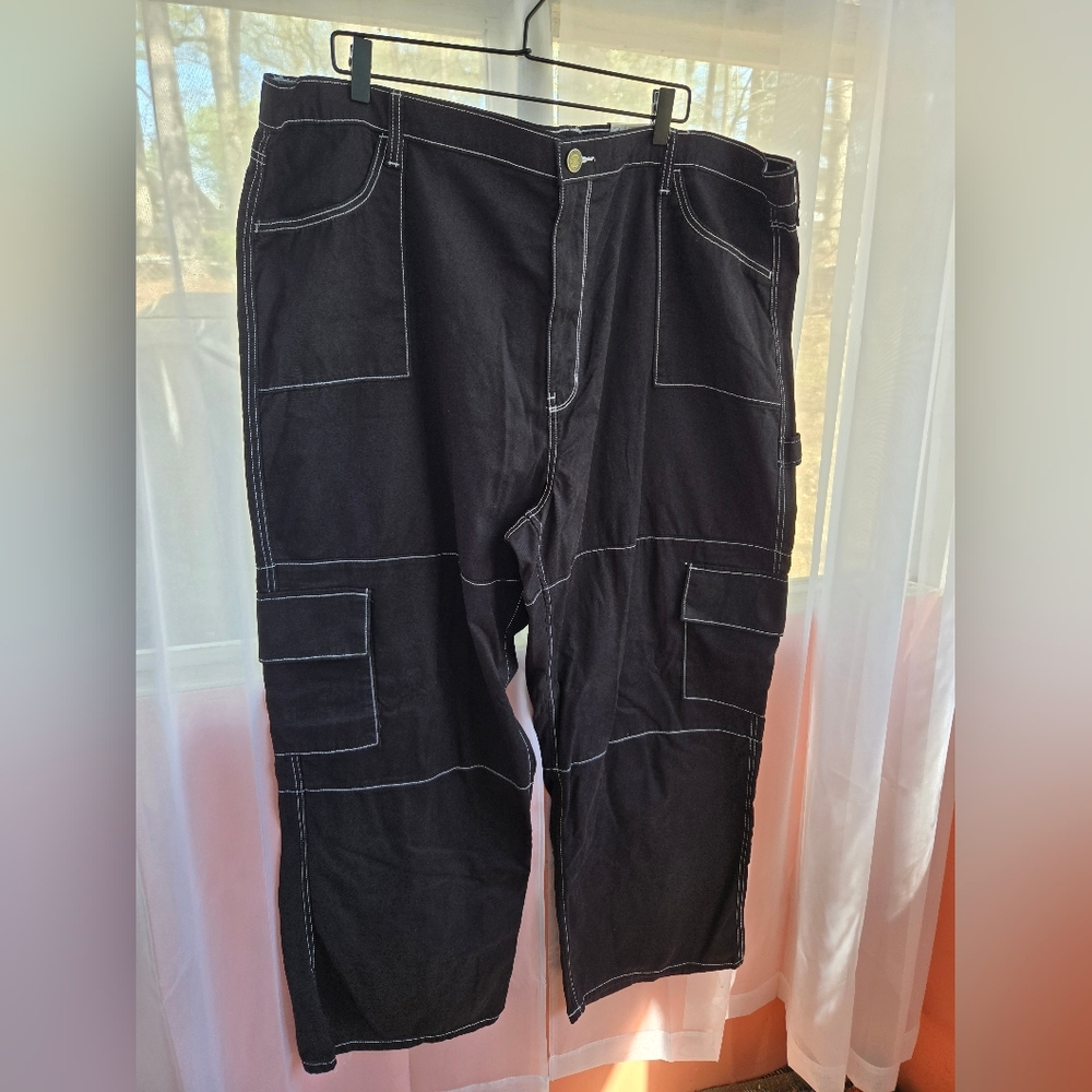SO Black Cargo Pants with White Contrast Stitching